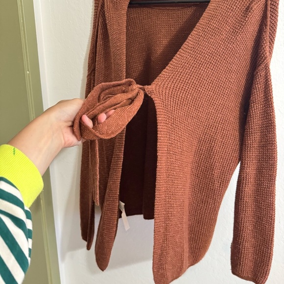 Free People FP Beach Cali open tie back sweater waffle brown knit long sleeve XS - Picture 4 of 9